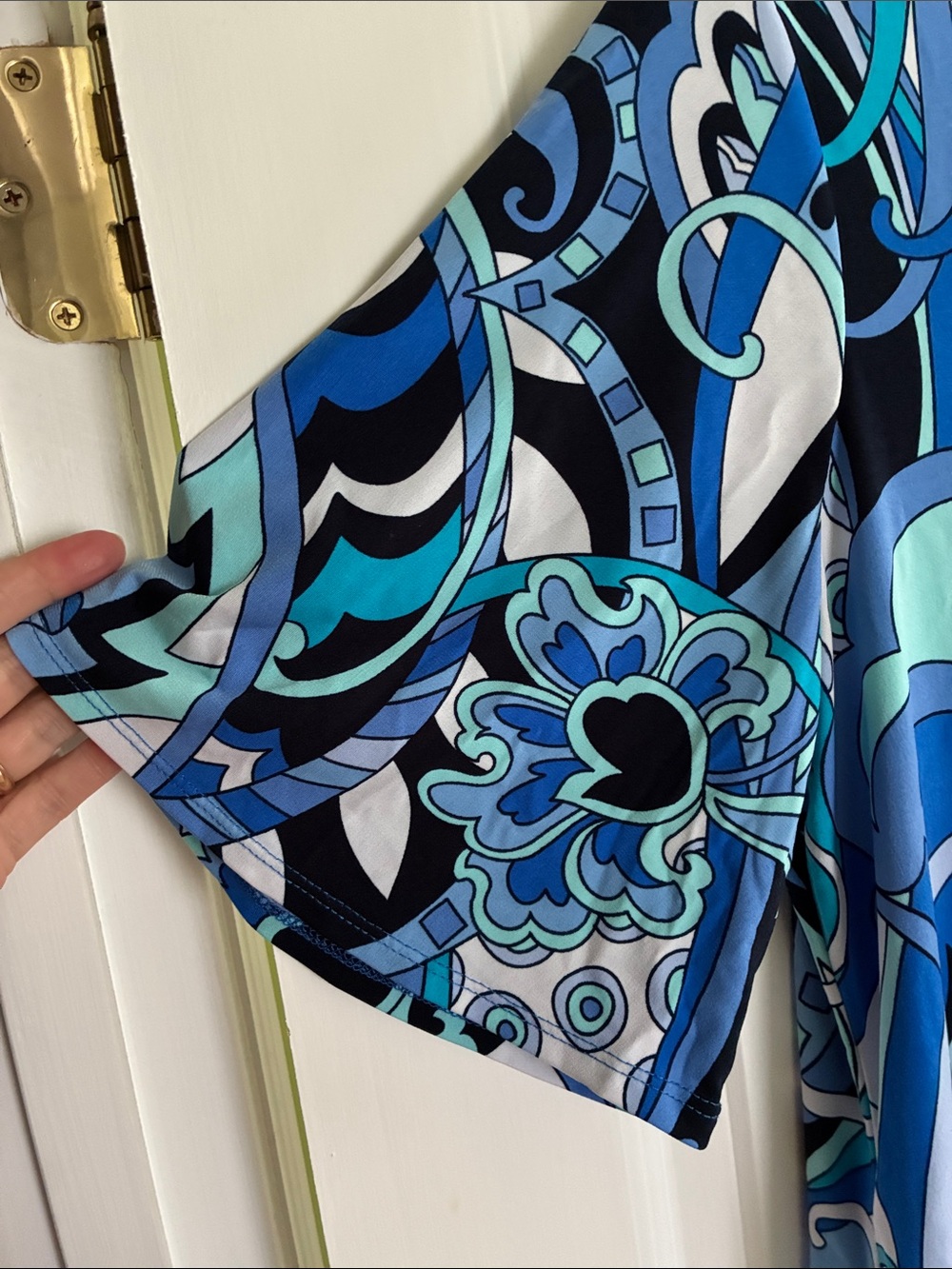 Women's Blue Mixed-Print V-Neck Top by Susan Graver - Picture 3 of 4